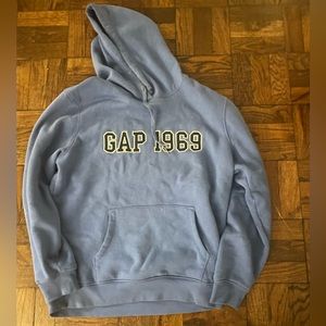 Gap 1969 Blue Hoodie Size Large Fleece Applique Logo Mens Super Soft